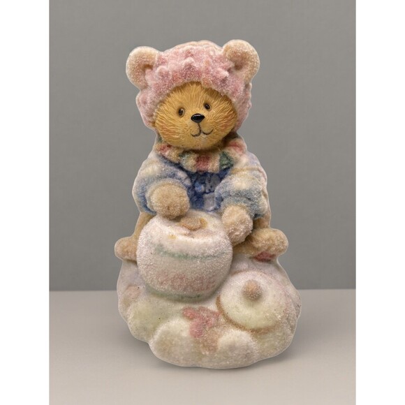 Berkeley Designs Bear Figurine w/Jar Of Cookies Winter Bear Flocked - Picture 1 of 9
